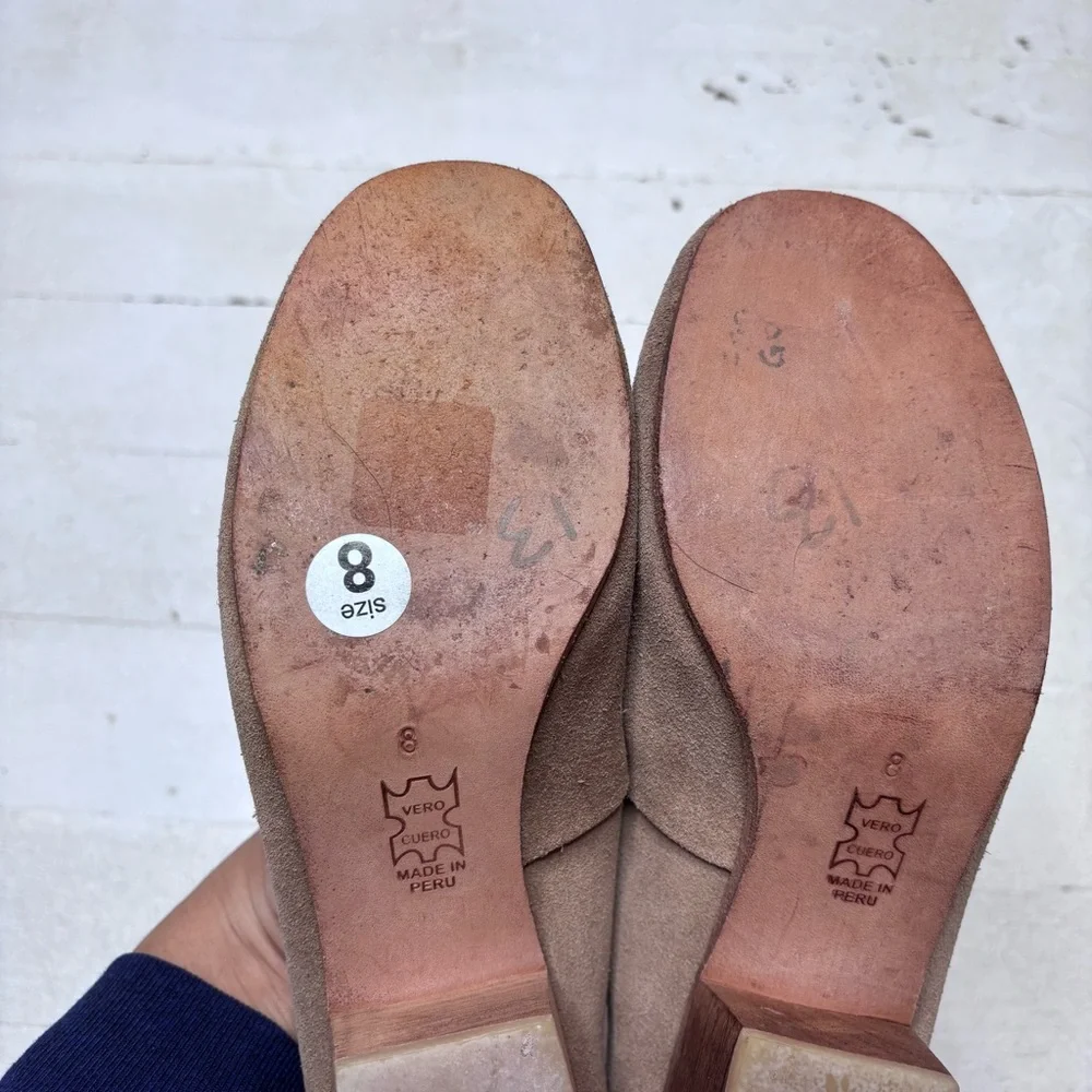 A Détacher Tan Eleanor Suede Pumps Wooden Block Heel Size 8 EUC